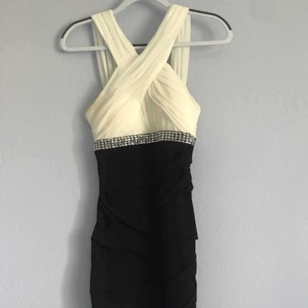 Black and White Form-fitting Formal Dress